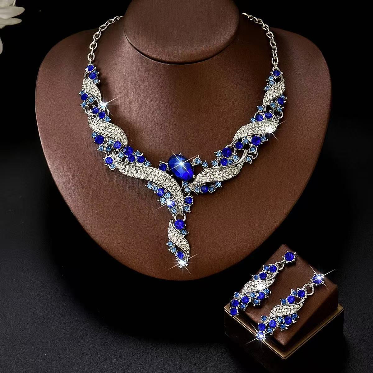 Stunning Jade Diamond Jewelry Set with Necklace, Earrings, Ring and Luxury Gift Box