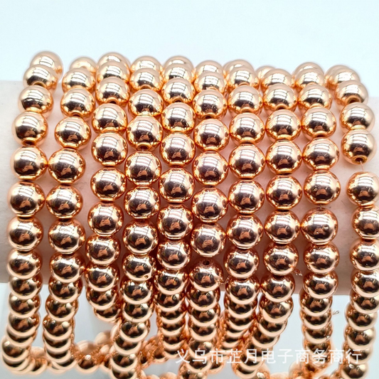 Round Rose Gold Color Non-Magnetic Hematite Beads