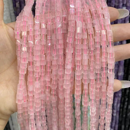 Cube Shape Rose Quartz Beads
