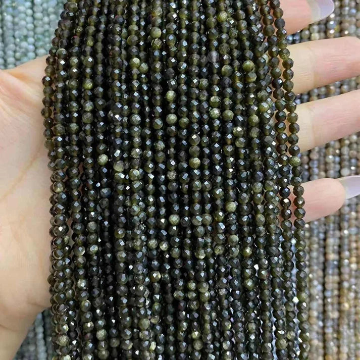 2mm 3mm 4mm Faceted Round Obsidian Beads