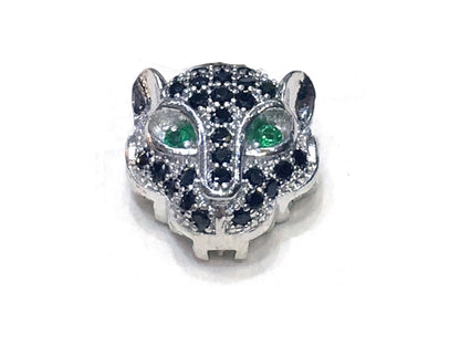 1PCS Leopard Head Beads Brass Cubic Zirconia