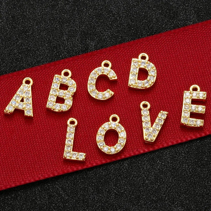 1PCS  Brass Cubic Zirconia 26 Letter Charms Pendants