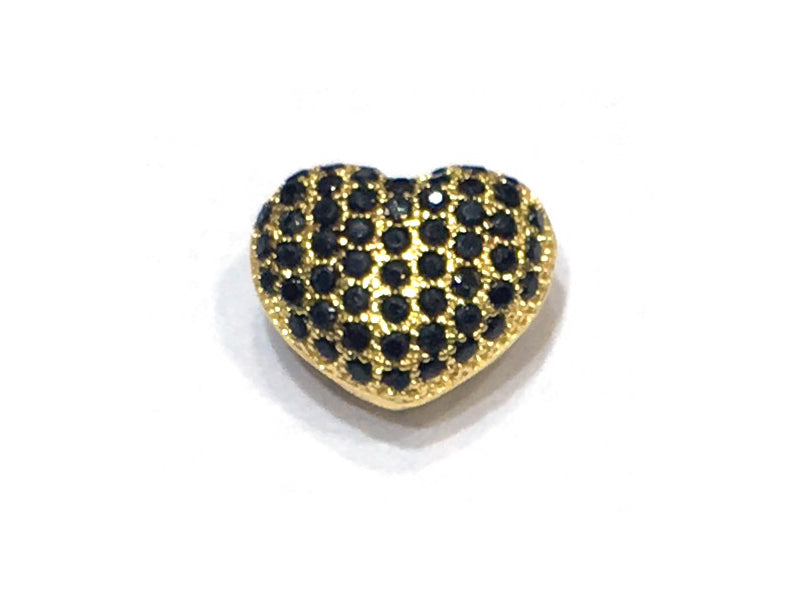 1PCS Brass Cubic Zirconia Heart Beads