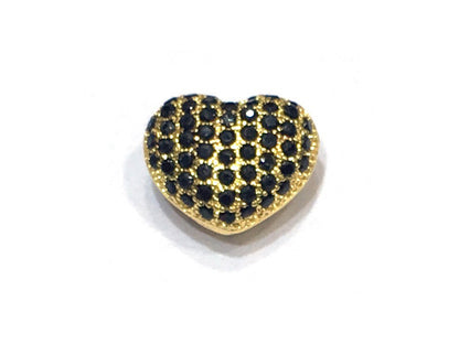 1PCS Brass Cubic Zirconia Heart Beads