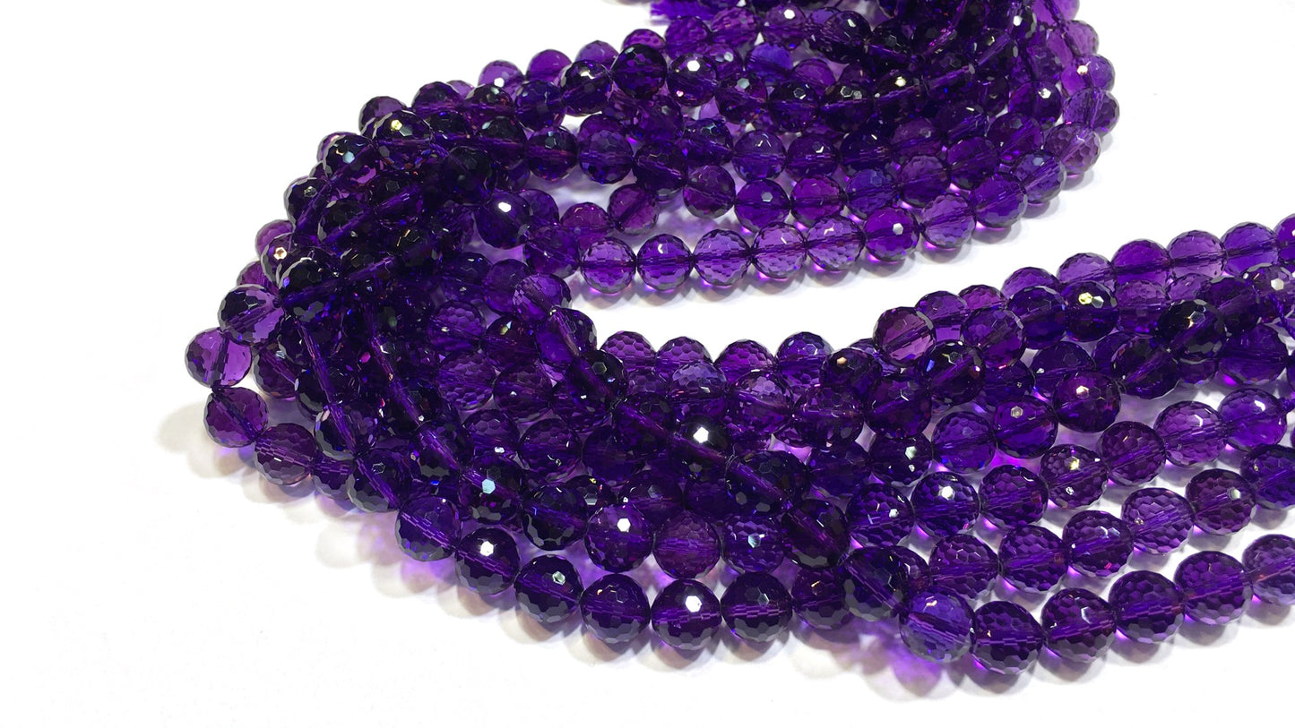Faceted Round Piezoelectric Amethyst Beads