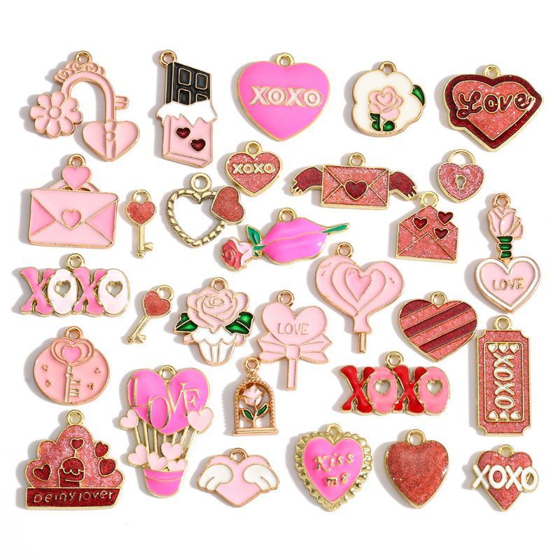 5PCS Pink Valentines Theme Collection Charm For Jewelry Making Findings
