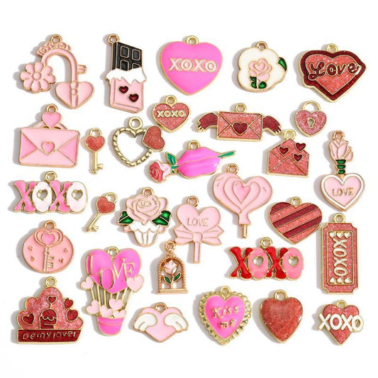 5PCS Pink Valentines Theme Collection Charm For Jewelry Making Findings