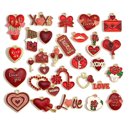 5PCS Pink Valentines Theme Collection Charm For Jewelry Making Findings