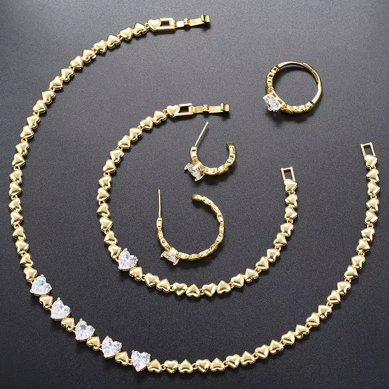 Stunning Jade Diamond Jewelry Set with Necklace, Earrings, Ring and Luxury Gift Box