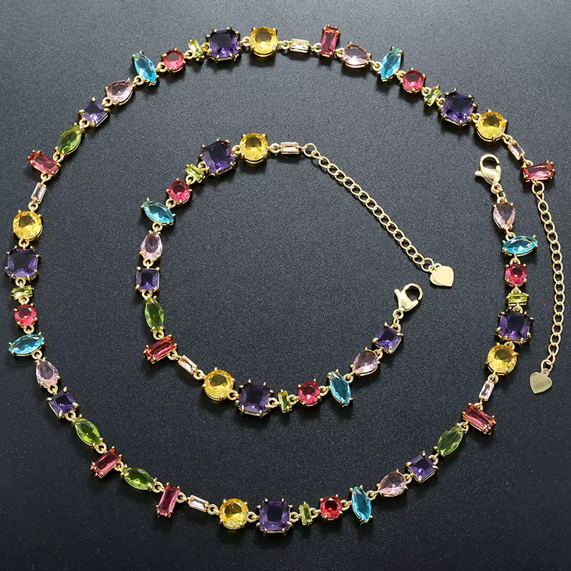 Stunning Jade Diamond Jewelry Set with Necklace, Earrings, Ring and Luxury Gift Box