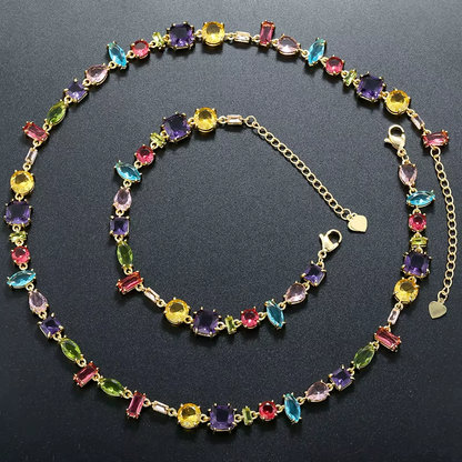 Stunning Jade Diamond Jewelry Set with Necklace, Earrings, Ring and Luxury Gift Box