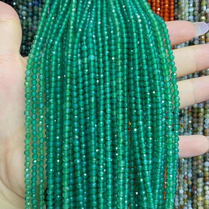 Green Agate Tiny Faceted Round Beads 2mm 3mm 4mm