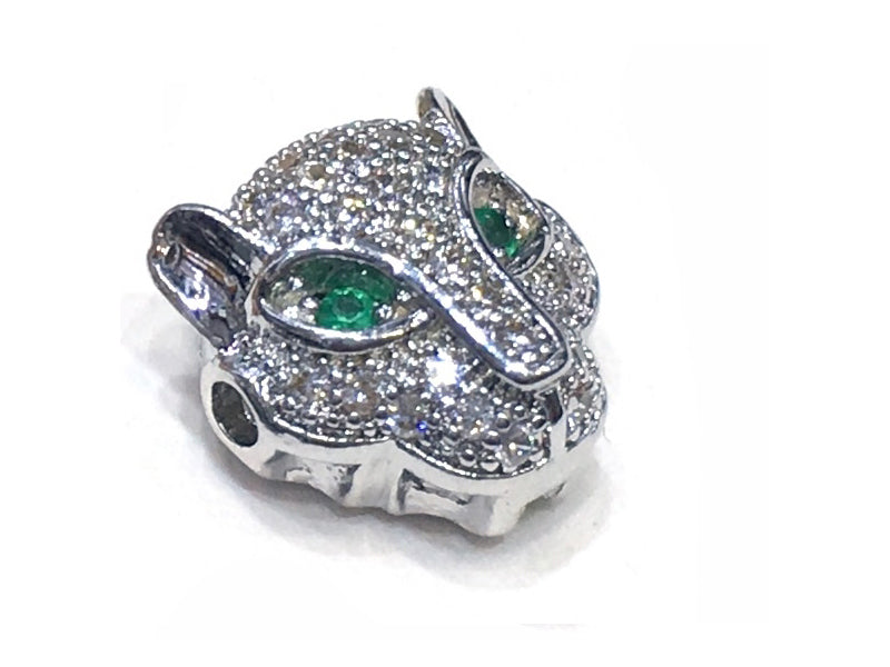1PCS Leopard Head Beads Brass Cubic Zirconia