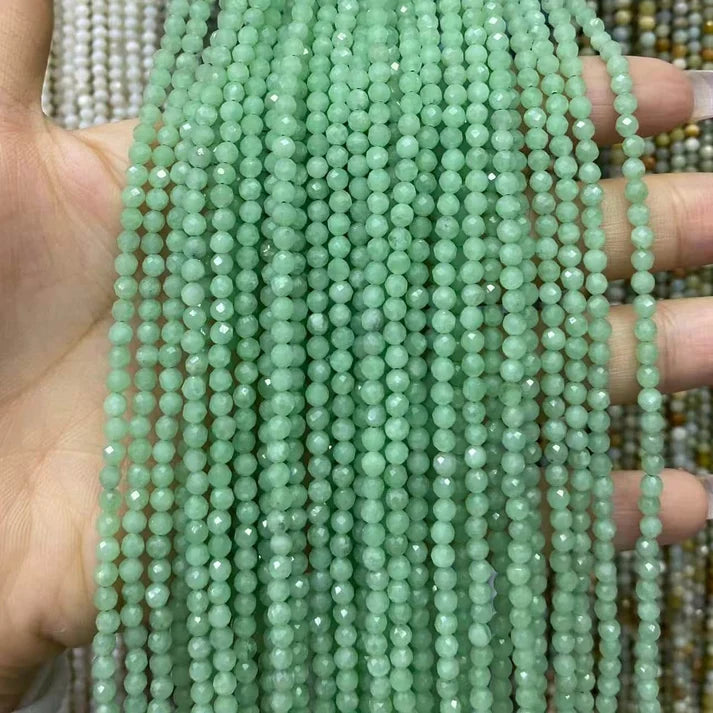 Green Angelite Tiny Faceted Round Beads 2mm 3mm 4mm