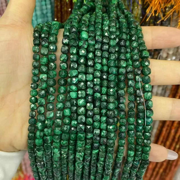Cube Shape Malachite Beads
