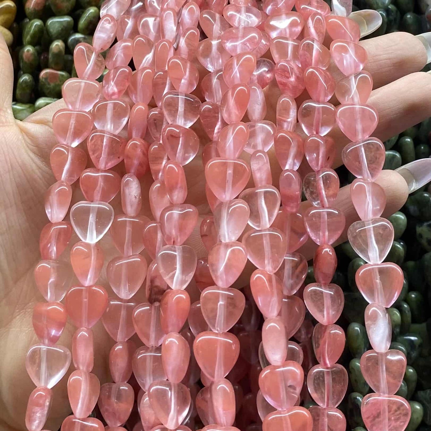 Smooth Heart Shape Beads 10mm/15mm Quartz/Jasper/Agate/Crystal