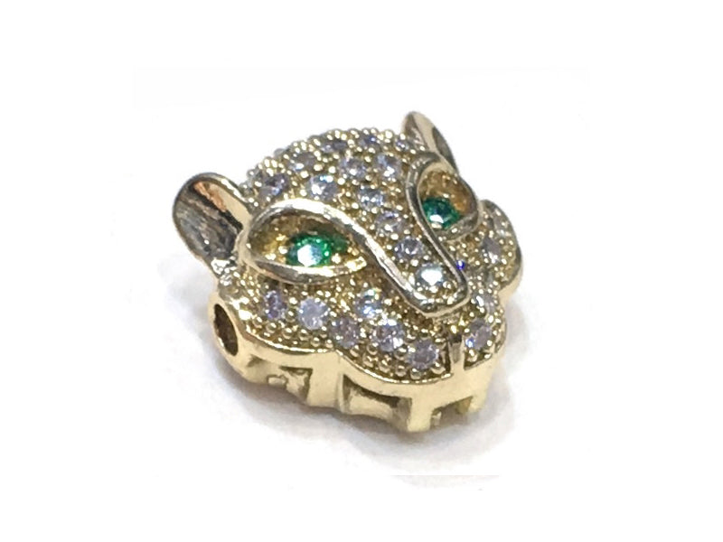 1PCS Leopard Head Beads Brass Cubic Zirconia