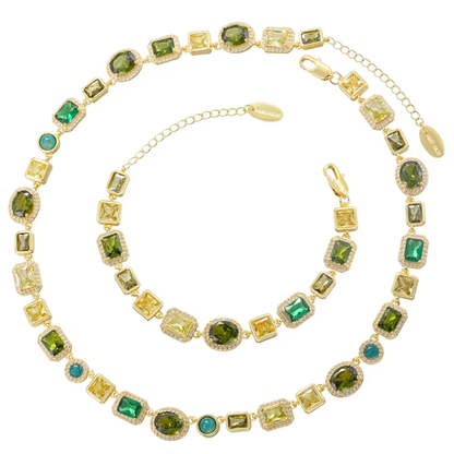 Stunning Jade Diamond Jewelry Set with Necklace, Earrings, Ring and Luxury Gift Box