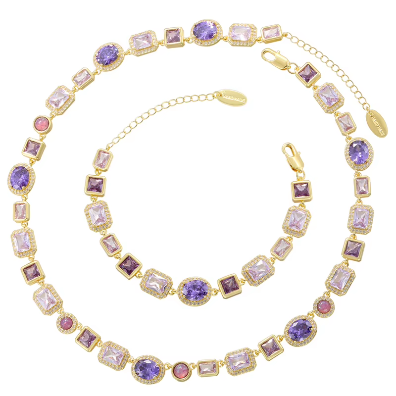 Stunning Jade Diamond Jewelry Set with Necklace, Earrings, Ring and Luxury Gift Box