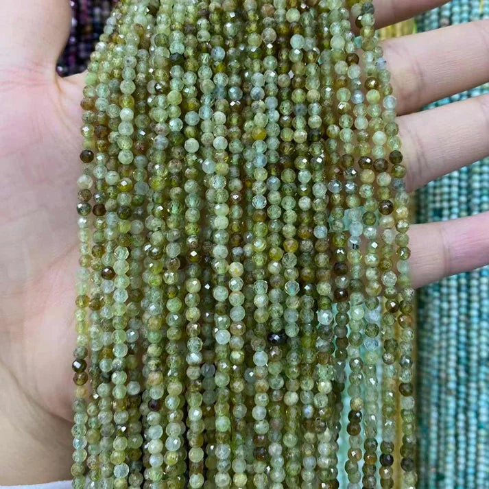 Green Garnet Tiny Faceted Round Beads 2mm 3mm 4mm