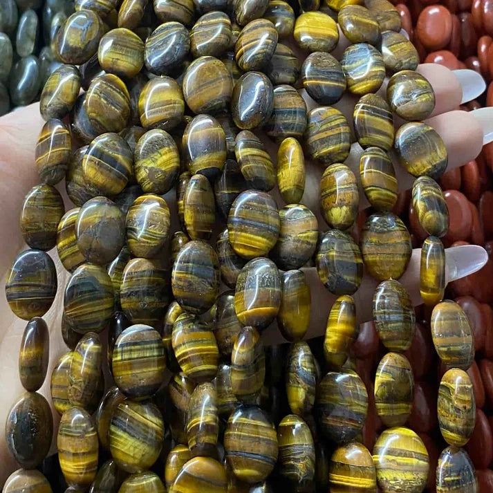 Oval Shape Tigers Eye Beads