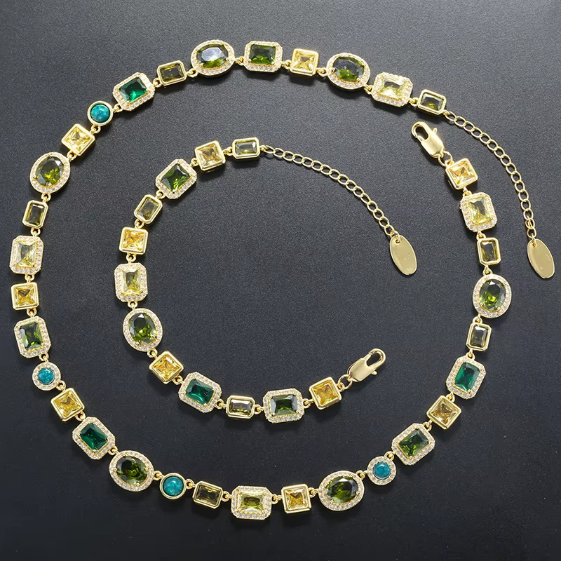 Stunning Jade Diamond Jewelry Set with Necklace, Earrings, Ring and Luxury Gift Box