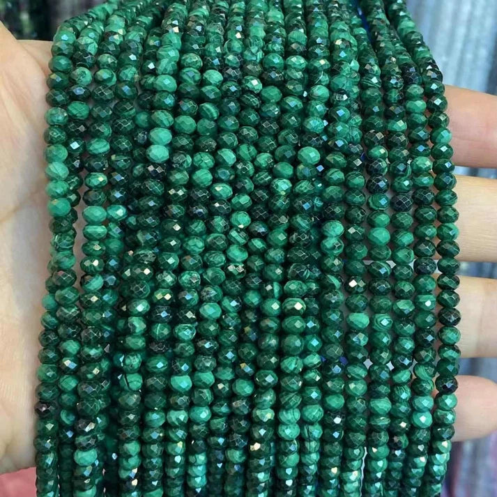 Faceted Rondelle Malachite Beads