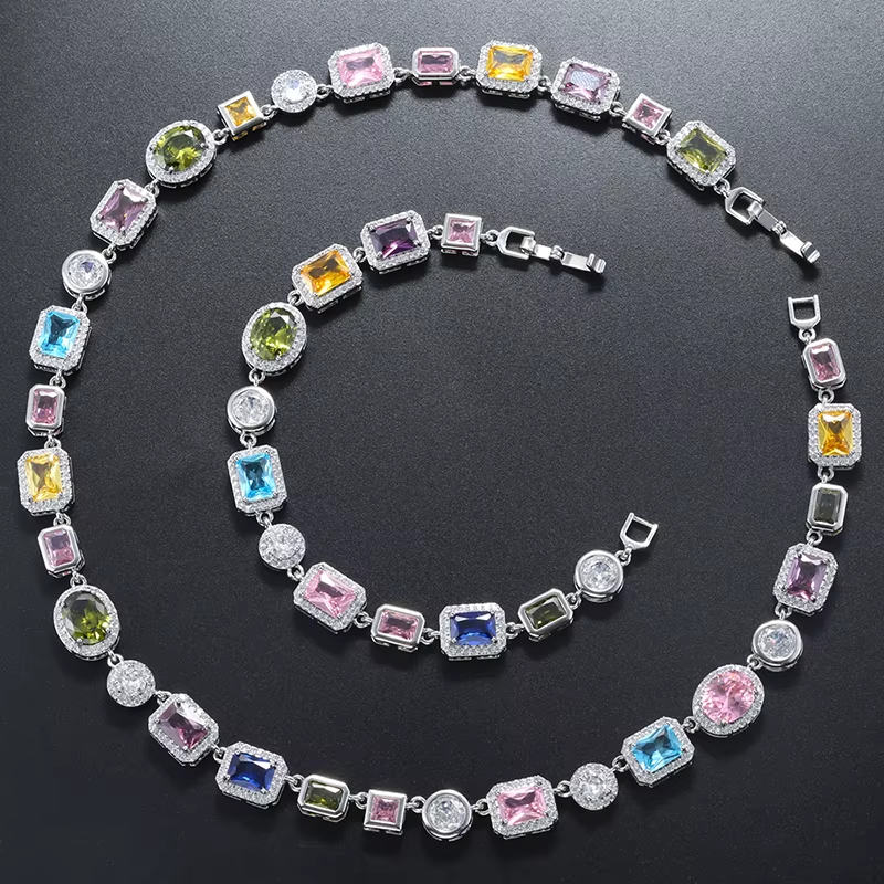 Stunning Jade Diamond Jewelry Set with Necklace, Earrings, Ring and Luxury Gift Box
