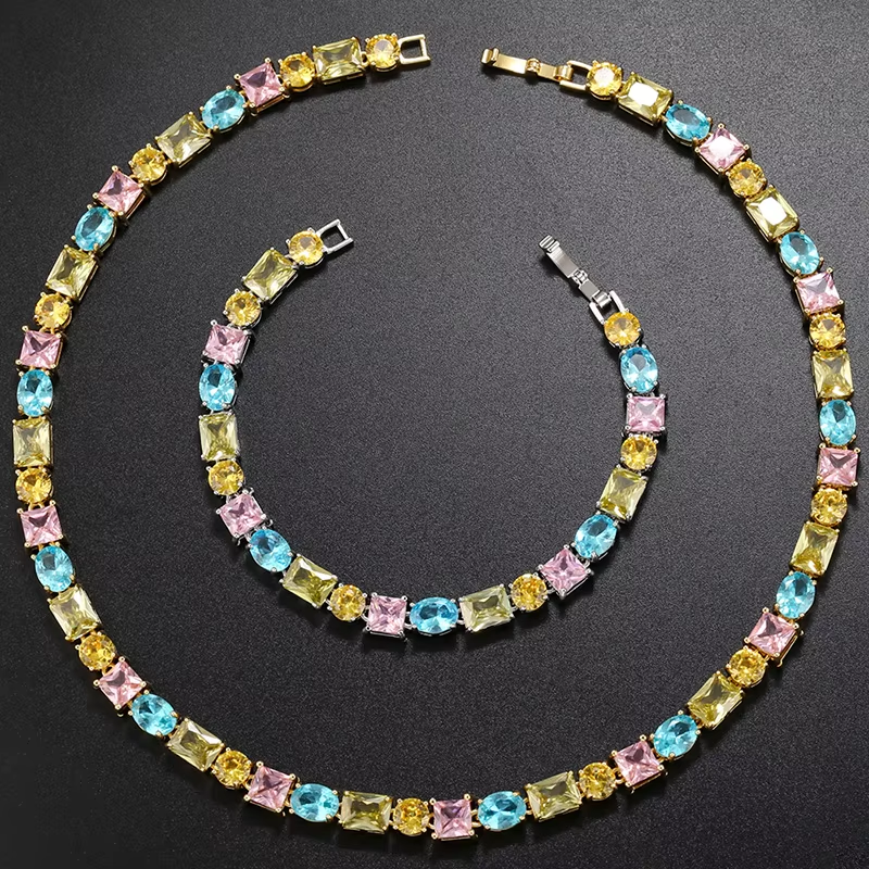 Stunning Jade Diamond Jewelry Set with Necklace, Earrings, Ring and Luxury Gift Box