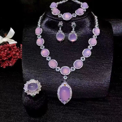 Stunning Jade Diamond Jewelry Set with Necklace, Earrings, Ring and Luxury Gift Box