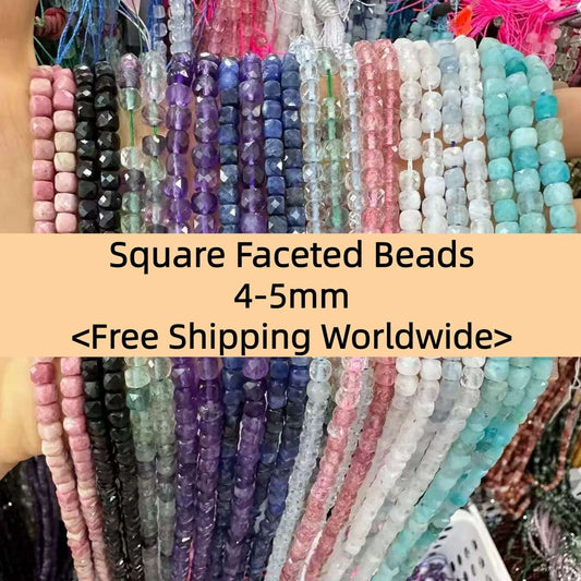 Square Faceted Beads 4-5MM Gemstone/Quartz/Jasper/Agate