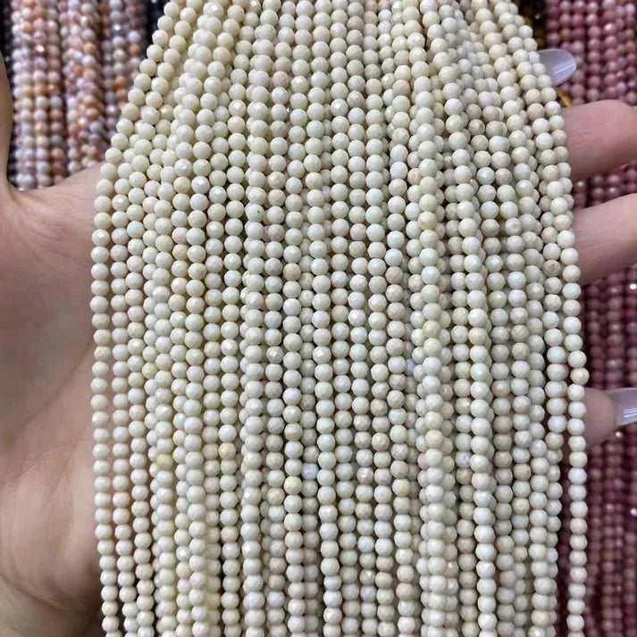 Ivory Jade Tiny Faceted Round Beads 2mm 3mm 4mm