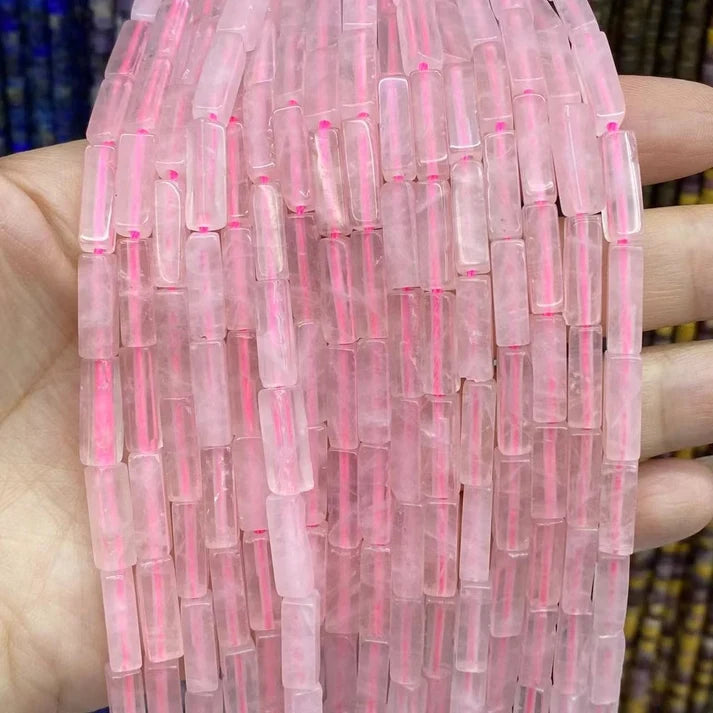 Tube Shape Rose Quartz Beads