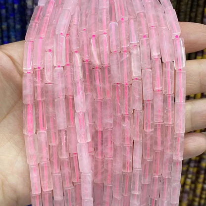 Tube Shape Rose Quartz Beads