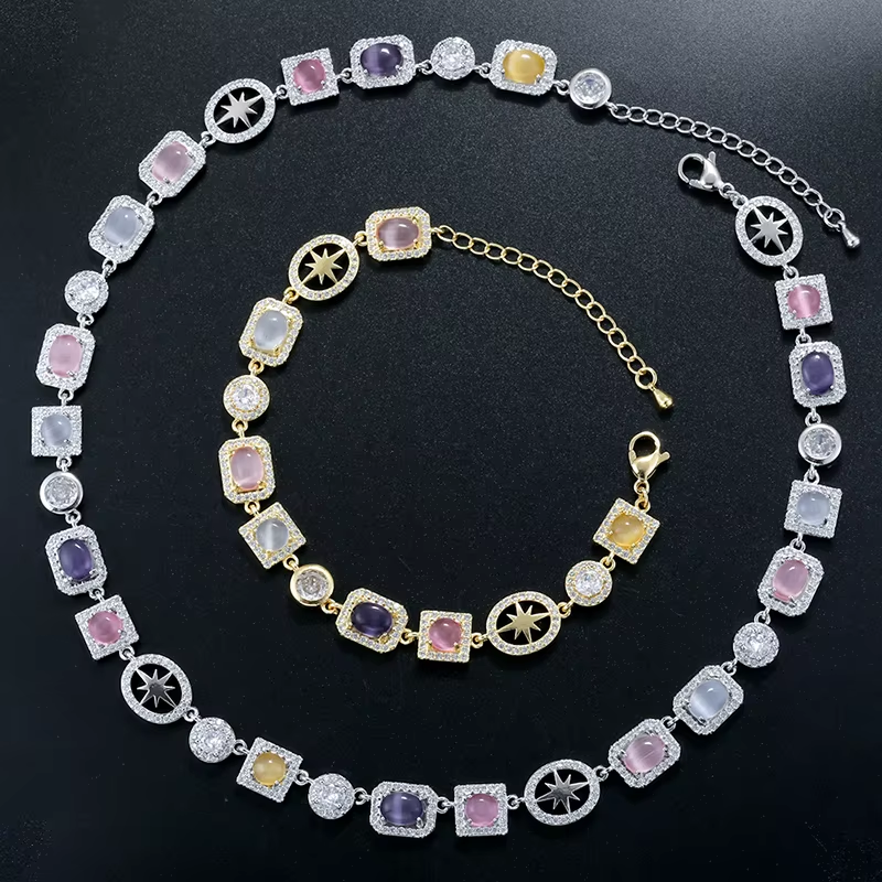 Stunning Jade Diamond Jewelry Set with Necklace, Earrings, Ring and Luxury Gift Box