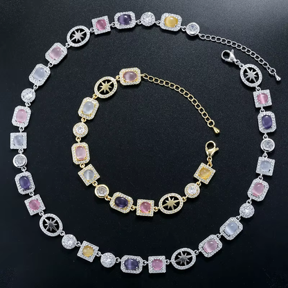 Stunning Jade Diamond Jewelry Set with Necklace, Earrings, Ring and Luxury Gift Box