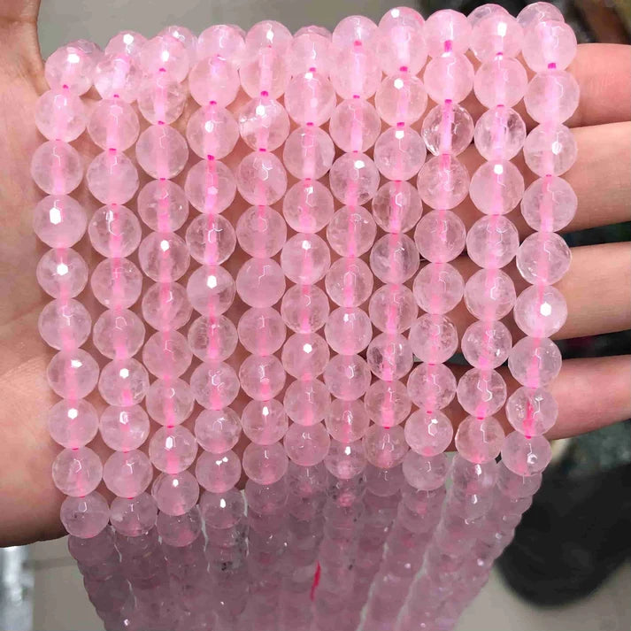 Faceted Round Rose Quartz Beads