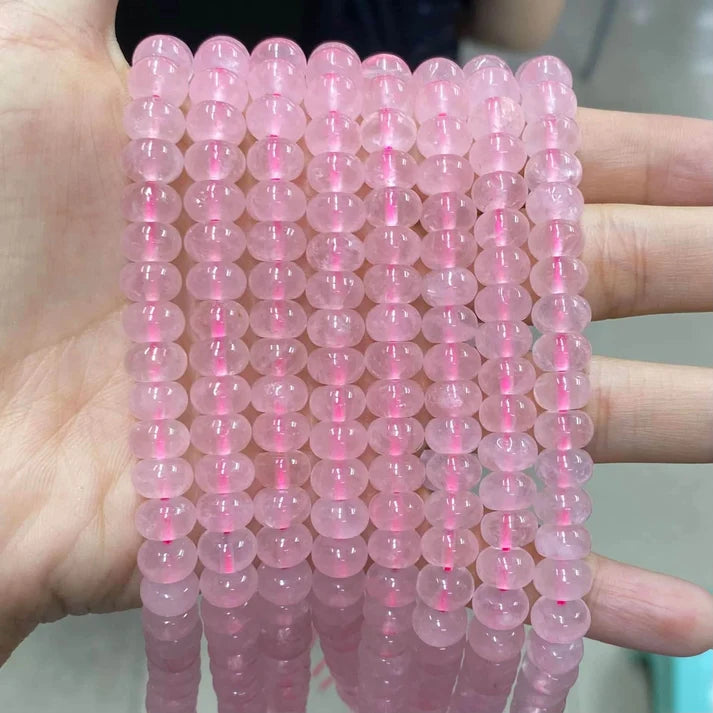 Smooth Rondelle Rose Quartz Beads
