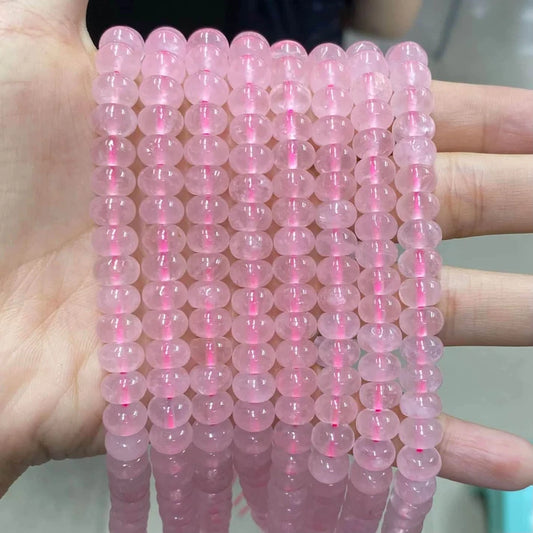 Smooth Rondelle Rose Quartz Beads