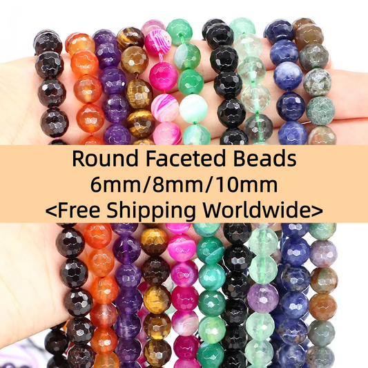 Round Faceted Beads Crystal/Quartz/Jasper/Agate 6mm 8mm 10mm
