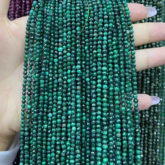2mm 3mm 4mm Faceted Round Malachite Beads