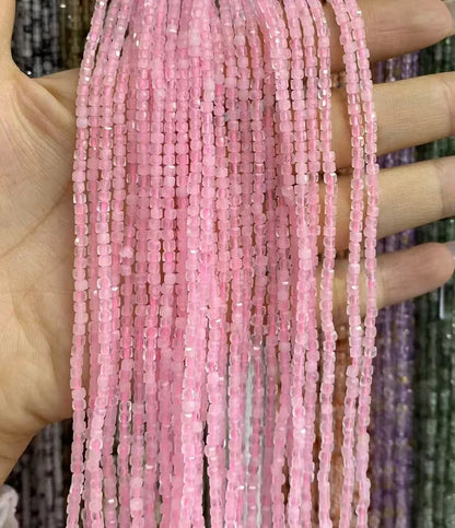 Cube Shape Rose Quartz Beads