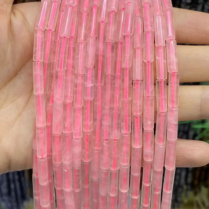 Tube Shape Rose Quartz Beads