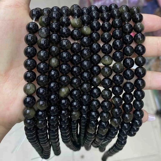 Round Gold Obsidian Beads