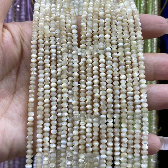 Faceted Rondelle Mother of Pearl MOP Beads