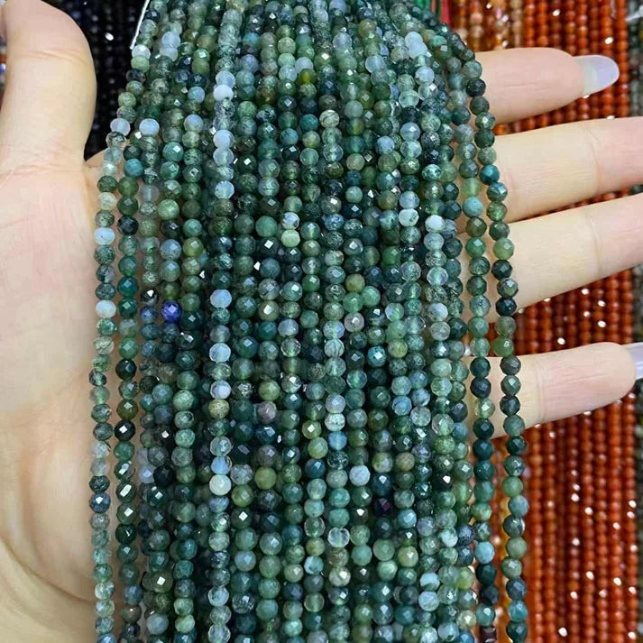 Moss Agate Tiny Faceted Round Beads 2mm 3mm 4mm