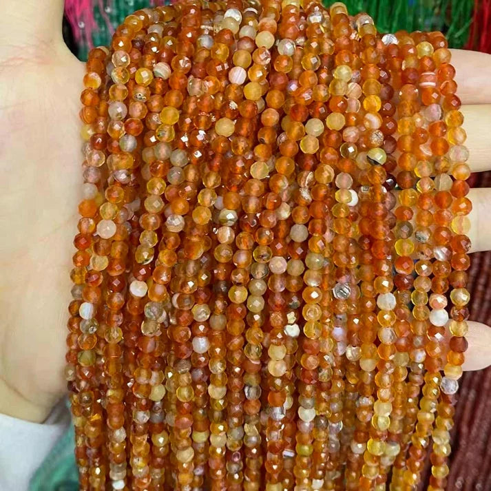 Orange Agate Tiny Faceted Round Beads 2mm 3mm 4mm