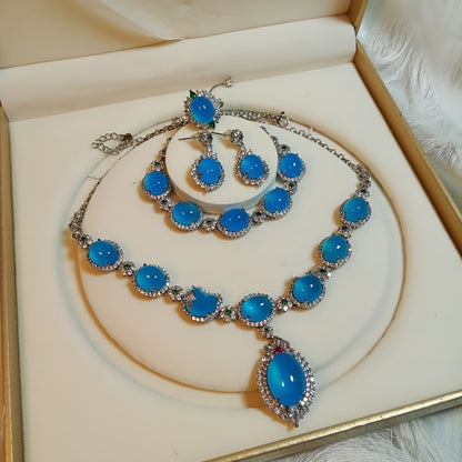 Stunning Jade Diamond Jewelry Set with Necklace, Earrings, Ring and Luxury Gift Box