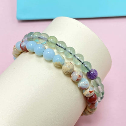 Double Strand Fluorite Help Lower Stress & Anxiety Level Braided Rope Crystal Bracelet
