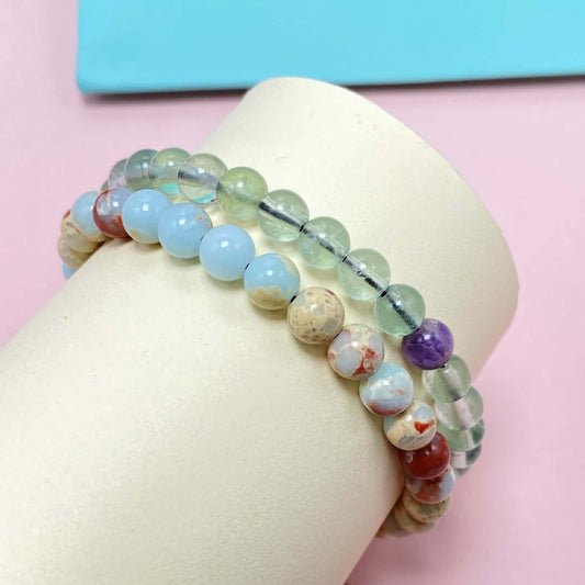 Double Strand Fluorite Help Lower Stress & Anxiety Level Braided Rope Crystal Bracelet